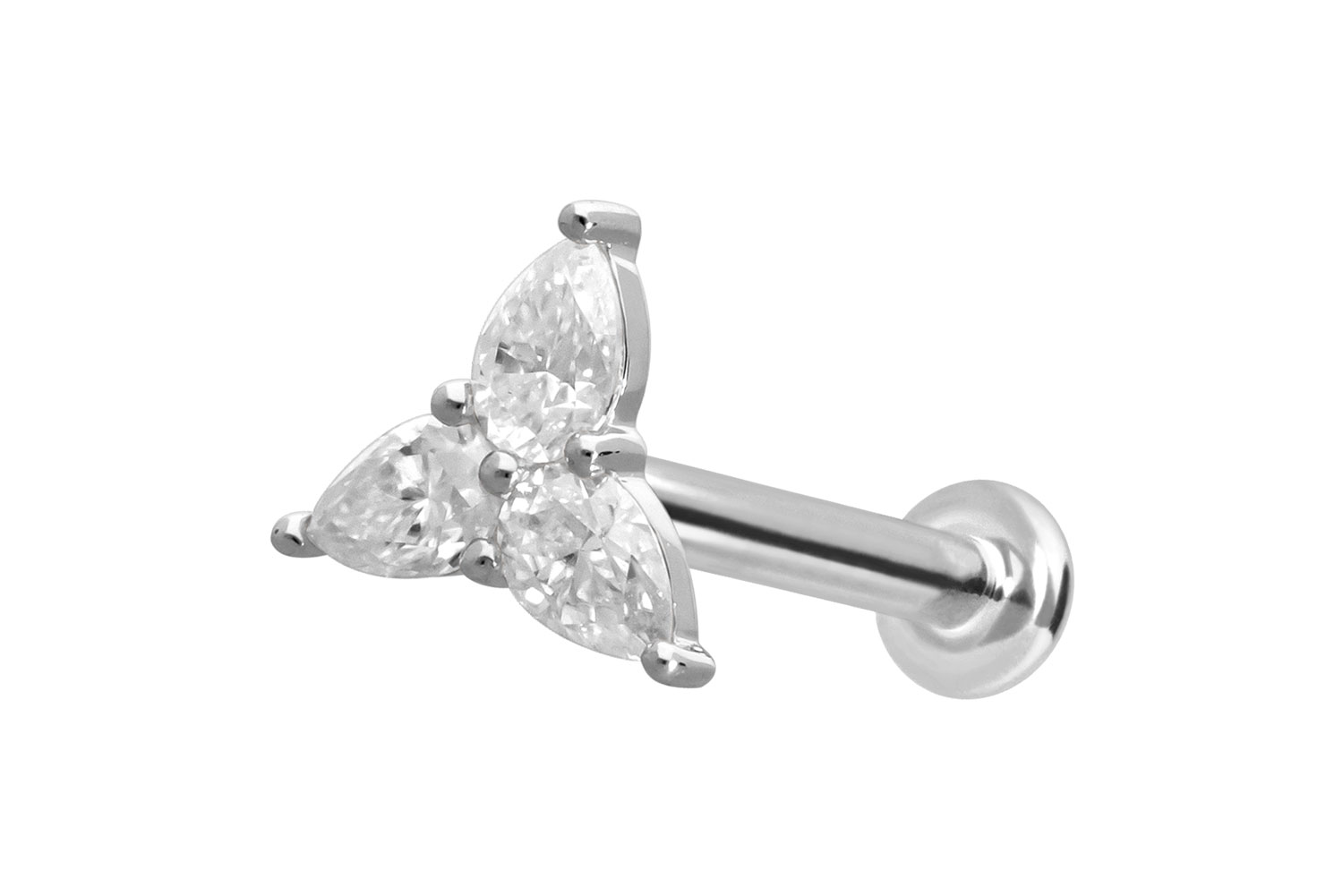 14 Karat Gold Labret Piercing mit Innengewinde MOISSANIT-BLUME